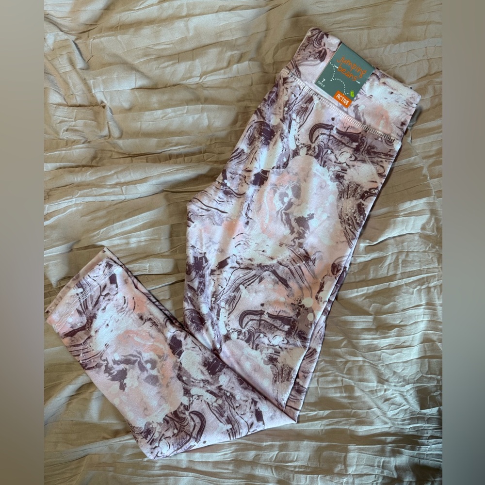 Girls Jumping Beans Active Pink & Burgundy Marble Leggings – Size 7 | NWT | Soft